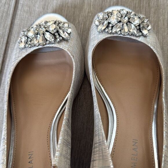 Antonio Melani Rhinestone Jeweled Wedge Heels 7 Silver Peep Toe - Picture 7 of 10